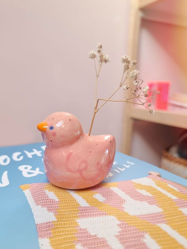 Jarrón de Cerámica Patito Rosa