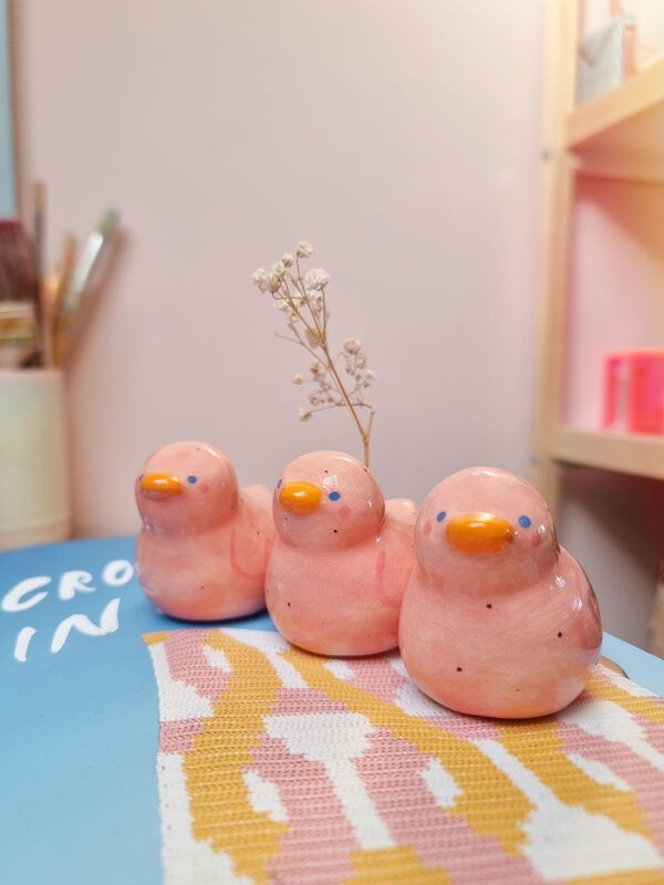 Jarrón de Cerámica Patito Rosa